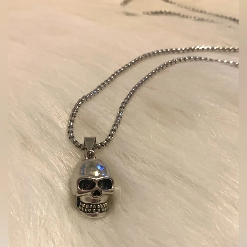 Skull Titanium Steel Silver Necklace Men Pendant Punk Biker Halloween